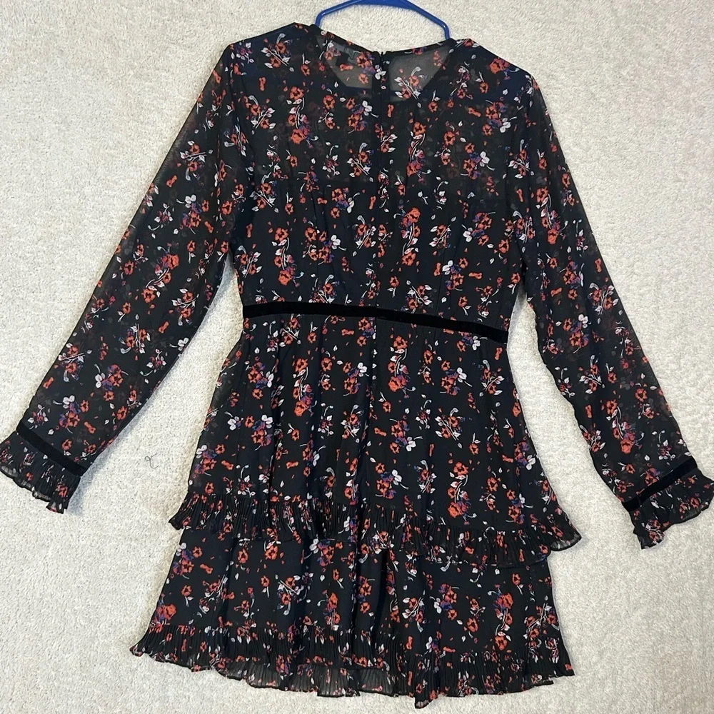 Lulus Floral to See Black Floral Print Long Sleeve Mini Dress Size Medium